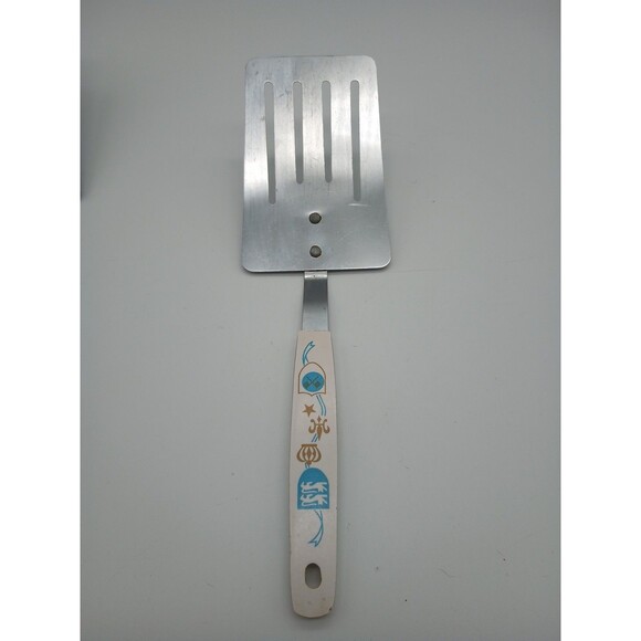 Vtg Stainless Steel Kitchen Utensils Short Spatula Slotted Spoon Blue Gold Crown - Picture 6 of 13
